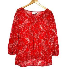 St. Johns Bay Flowy Red Paisley Floral Blouse  Sz:1X